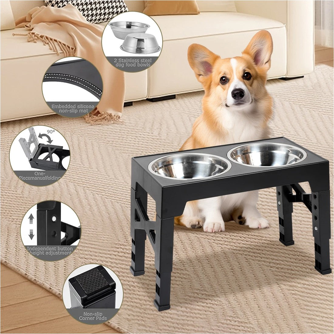 Elevated Dog Feeding Stand — Stainless Steel Double Raised Bowls for Dogs