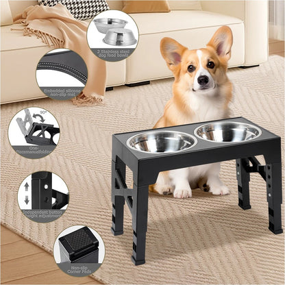 Elevated Dog Feeding Stand — Stainless Steel Double Raised Bowls for Dogs