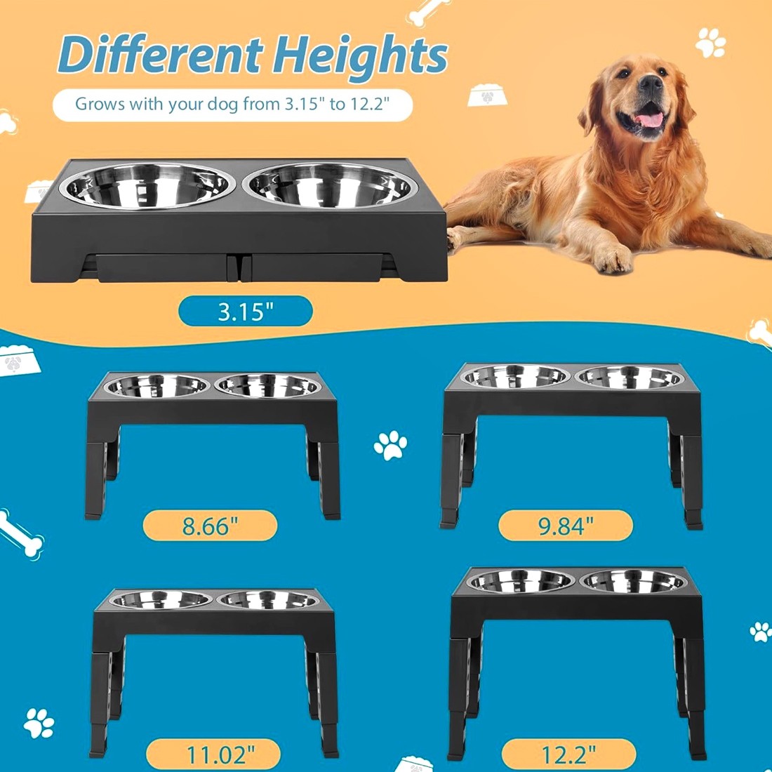 Elevated Dog Feeding Stand — Stainless Steel Double Raised Bowls for Dogs