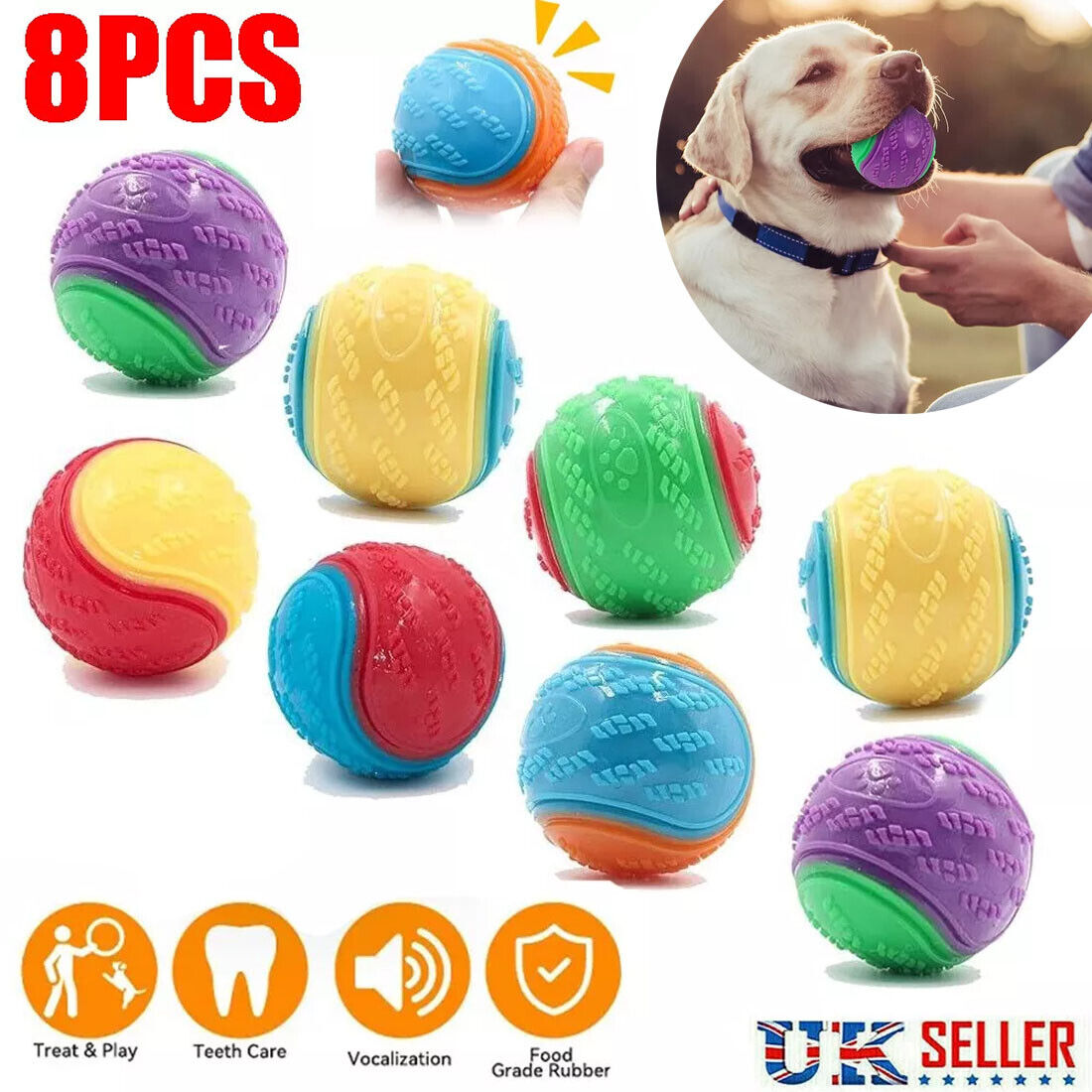 Squeaky Dog Balls — Set of 8 Colourful Chew & Fetch Toys for Dogs