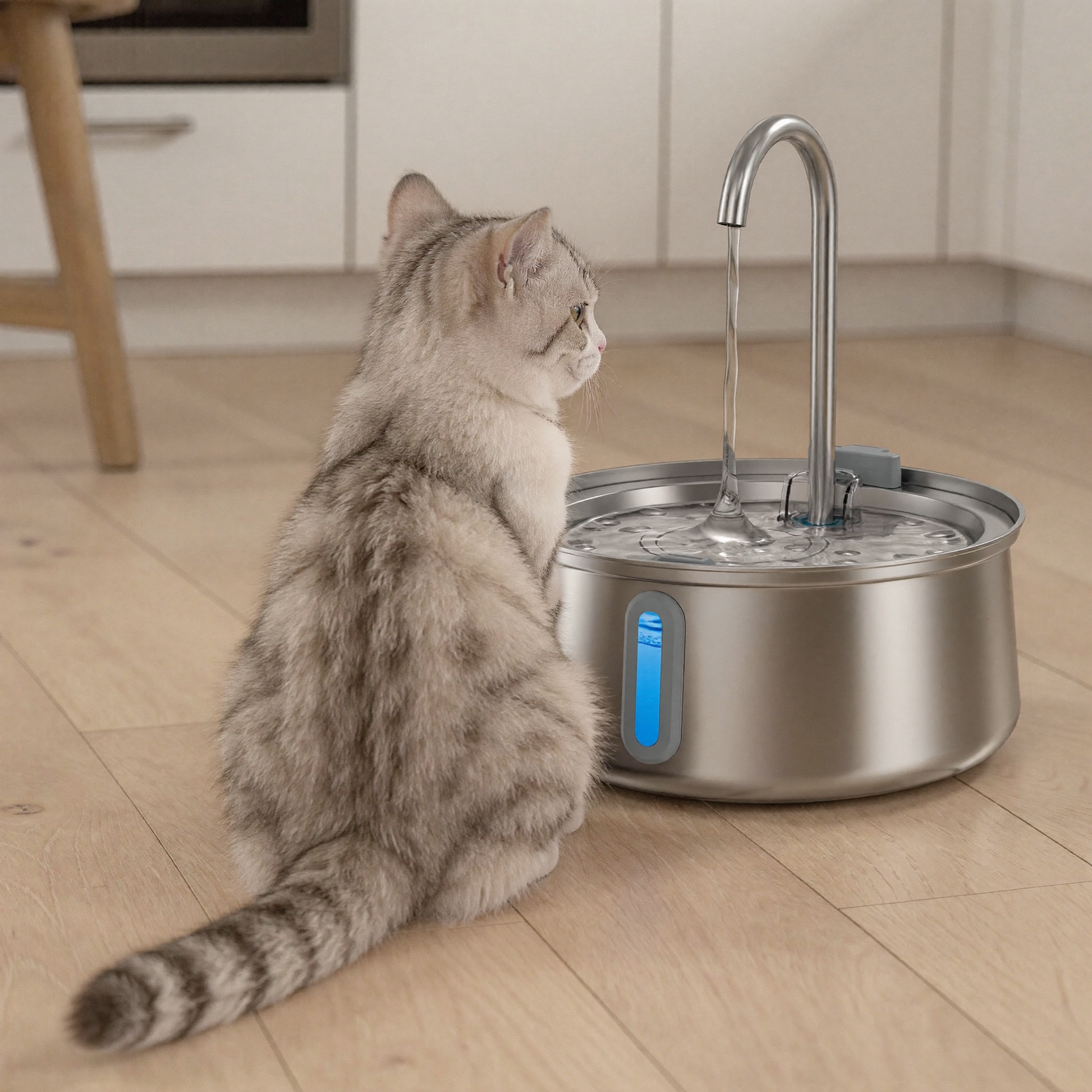 Cat drinking from Paws of Britain automatic water fountain — 4L LED dispenser